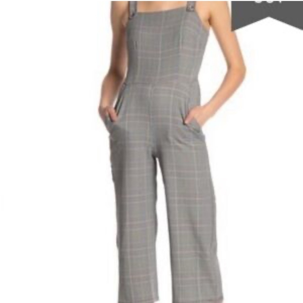 Gypsies & Moondust Gray Jumpsuit with Glen Plaid Pattern